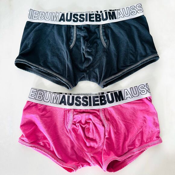 MENS AUSSIEBUM Black White Pink Logo Band Briefs Cheeky Short Underwear Undies M - Picture 1 of 10